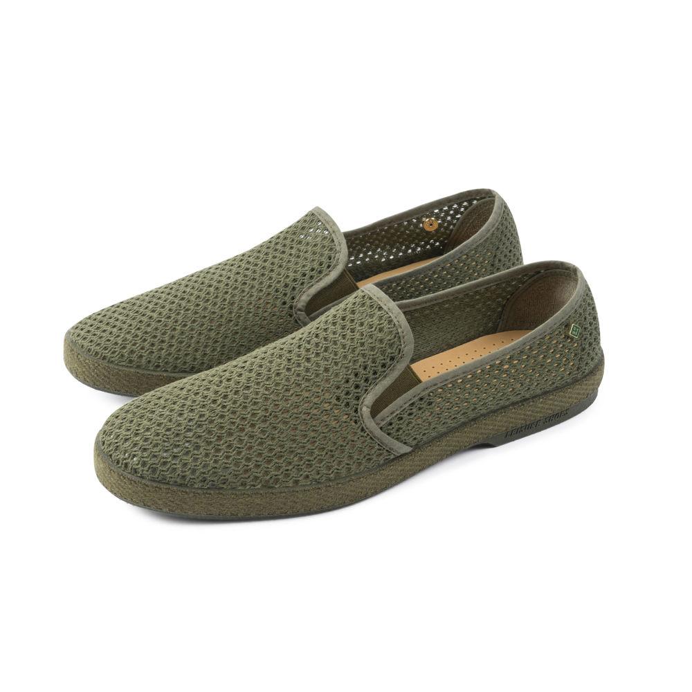 Rivieras Shoes Classic Mesh Slip - On Loafer in Army Green 3211 Mocassin handmade in Spain.