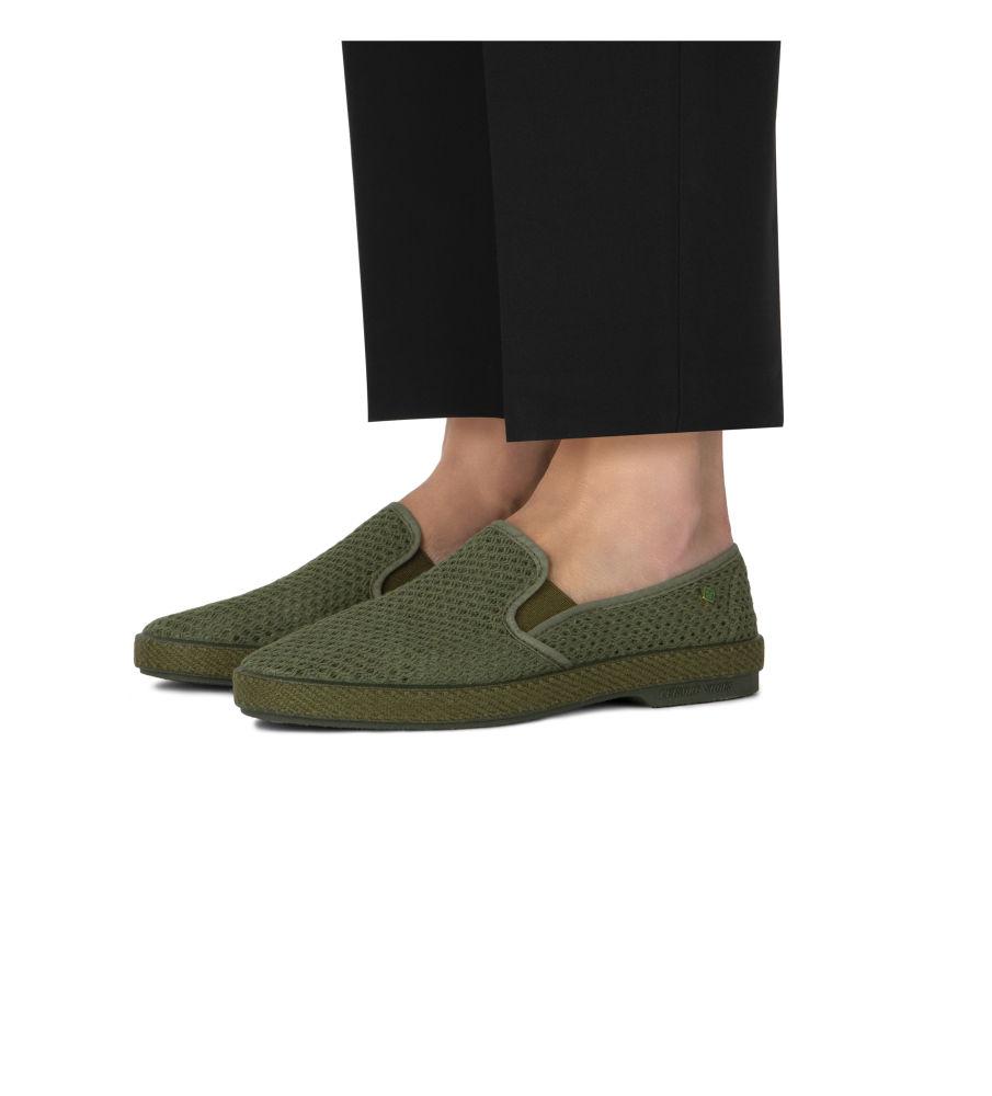 Rivieras Shoes Classic Mesh Slip - On Loafer in Army Green 3211 Mocassin handmade in Spain.