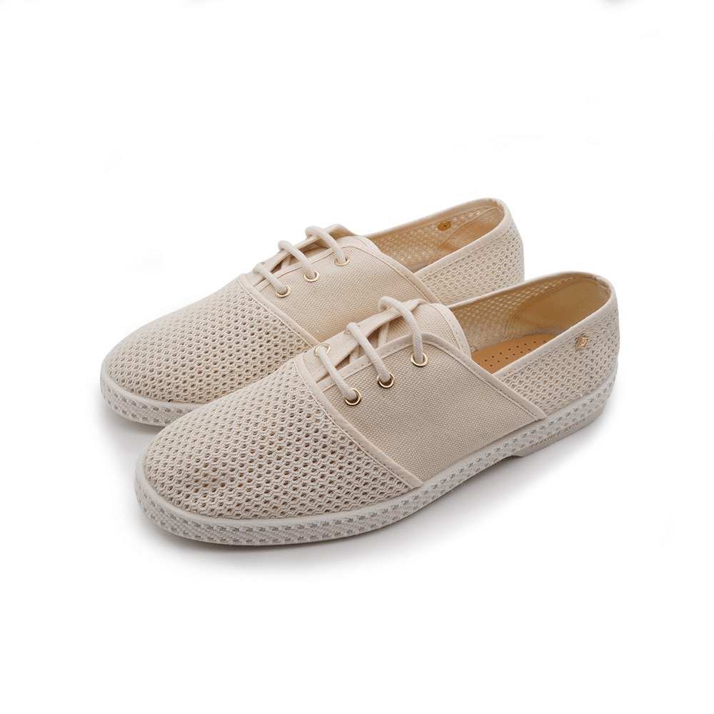 Rivieras Shoes Classic Mesh Slip - On Loafer with Laces in Cream 4022 Mocassin handmade in Spain.