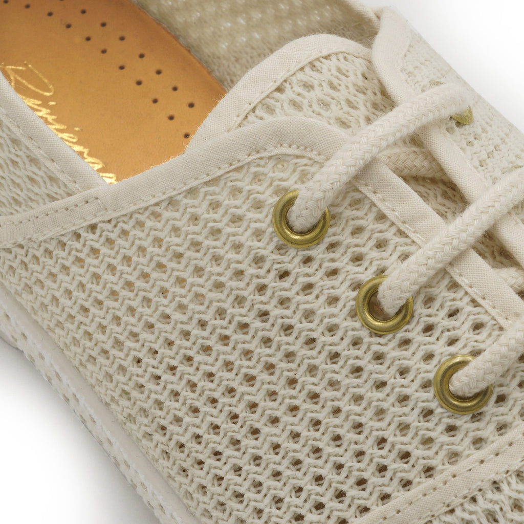 Rivieras Shoes Classic Mesh Slip - On Loafer with Laces in Cream 4032 Mocassin handmade in Spain.