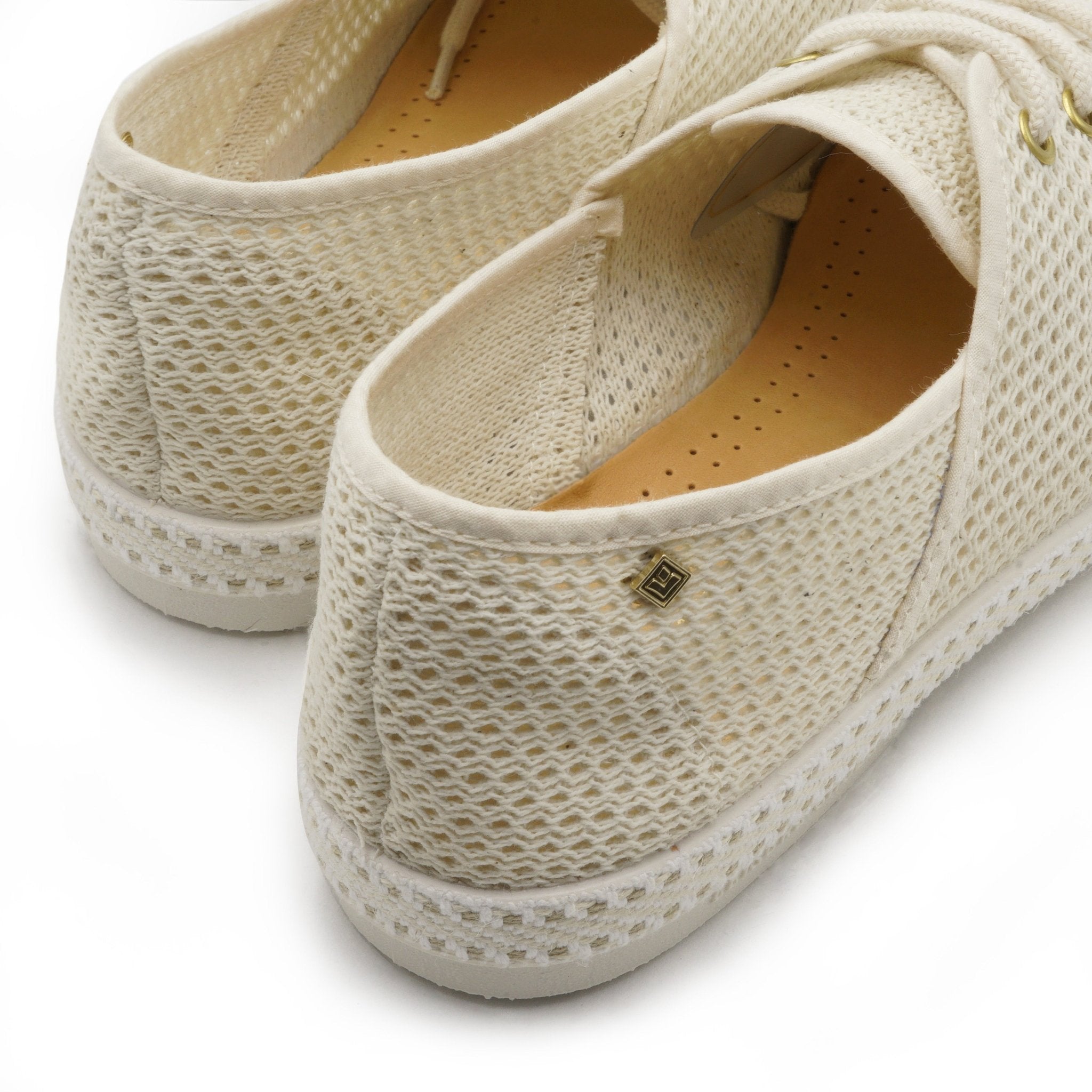 Rivieras Shoes Classic Mesh Slip - On Loafer with Laces in Cream 4032 Mocassin handmade in Spain.
