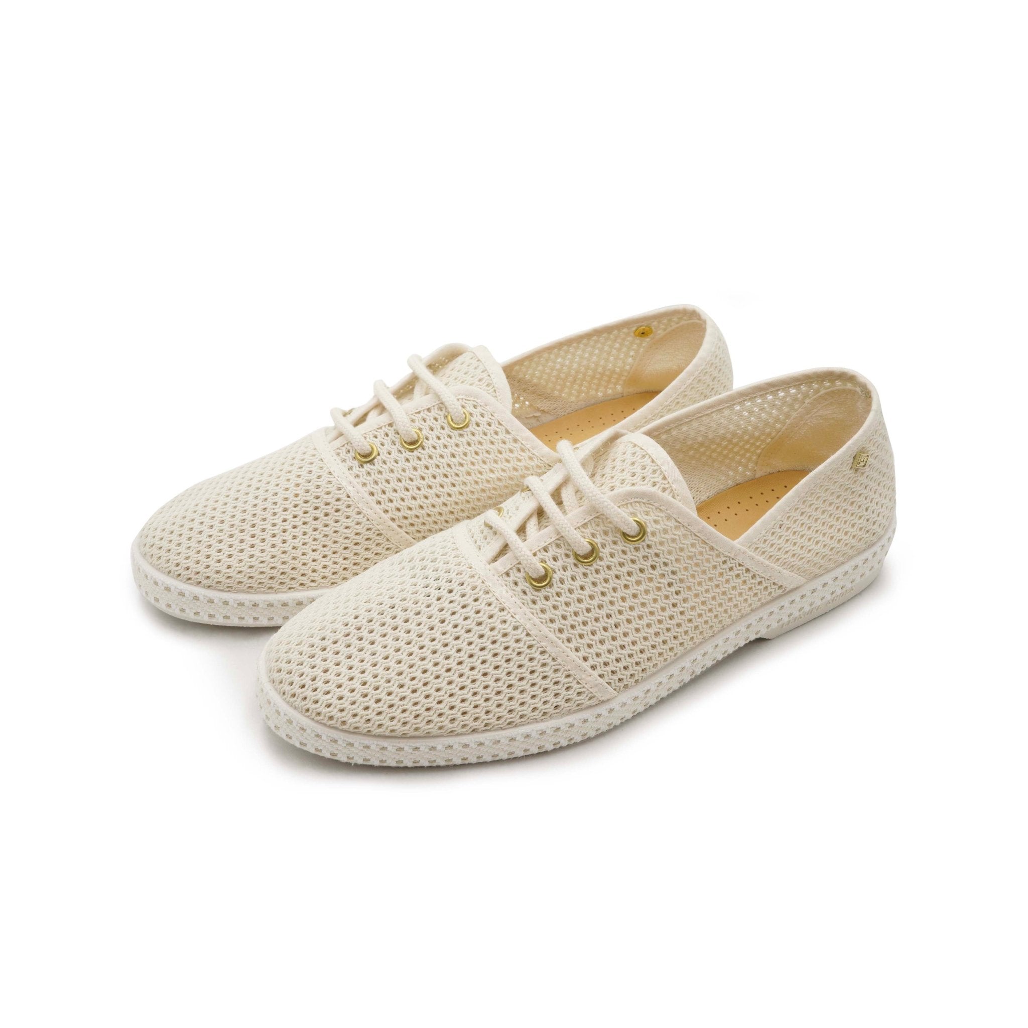 Rivieras Shoes Classic Mesh Slip - On Loafer with Laces in Cream 4032 Mocassin handmade in Spain.