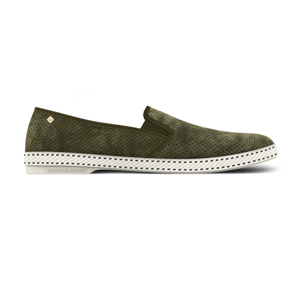 Rivieras Shoes Classic Suede Slip - On Loafer in Grey Green 3067 Mocassin handmade in Spain.