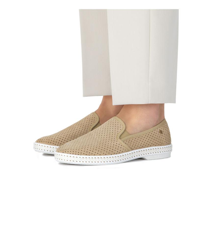 Rivieras Shoes Classic Suede Slip - On Loafer in Light Beige 3062 Mocassin handmade in Spain.