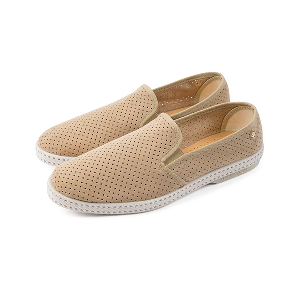 Rivieras Shoes Classic Suede Slip - On Loafer in Light Beige 3062 Mocassin handmade in Spain.