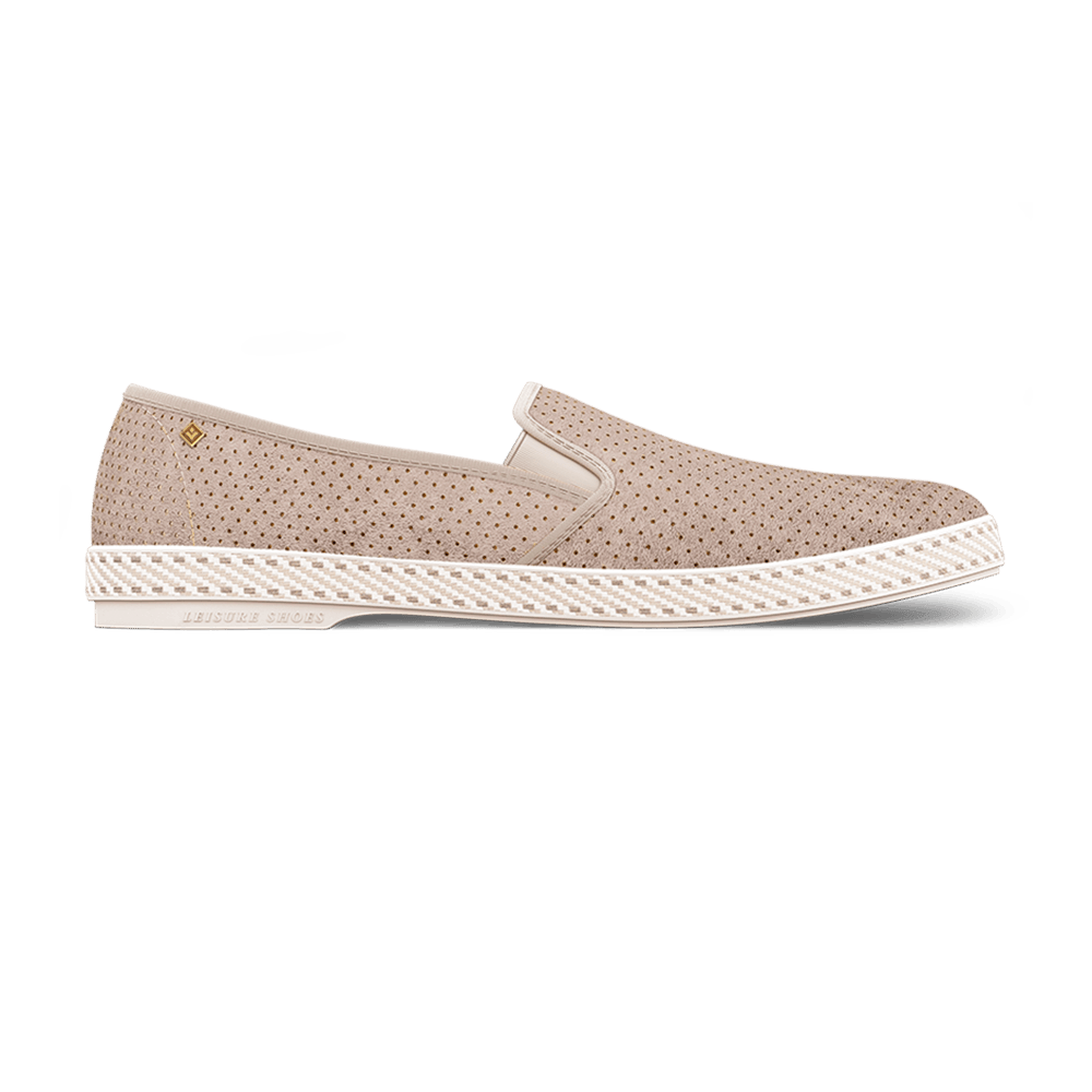 Rivieras Shoes Classic Suede Slip - On Loafer in Light Beige 3062 Mocassin handmade in Spain.