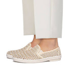 Rivieras Shoes Classic Woven Cotton Slip - On Loafer in Beige 3144 Mocassin handmade in Spain.