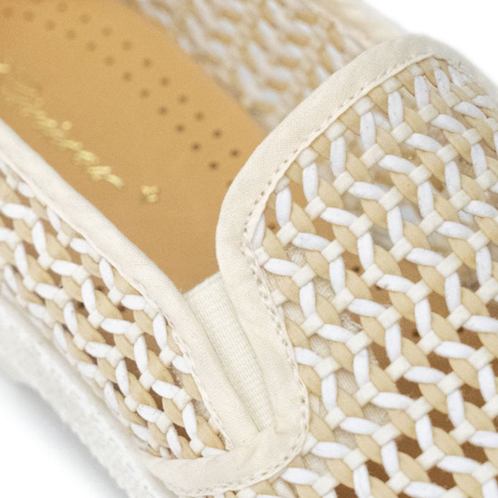 Rivieras Shoes Classic Woven Cotton Slip - On Loafer in Beige 3144 Mocassin handmade in Spain.