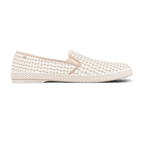 Rivieras Shoes Classic Woven Cotton Slip - On Loafer in Beige 3144 Mocassin handmade in Spain.