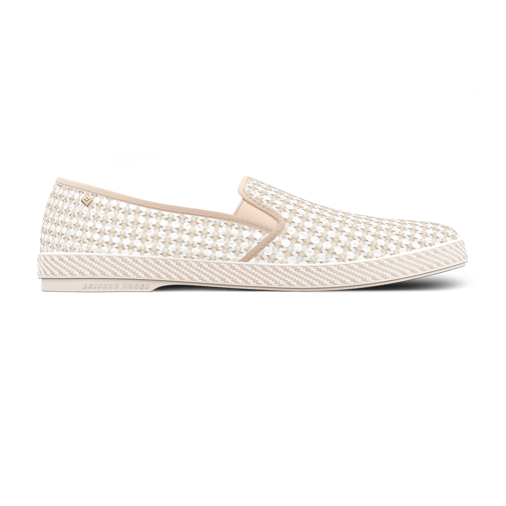 Rivieras Shoes Classic Woven Cotton Slip - On Loafer in Beige 3144 Mocassin handmade in Spain.