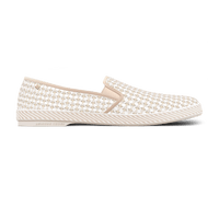 Rivieras Shoes Classic Woven Cotton Slip - On Loafer in Beige 3144 Mocassin handmade in Spain.
