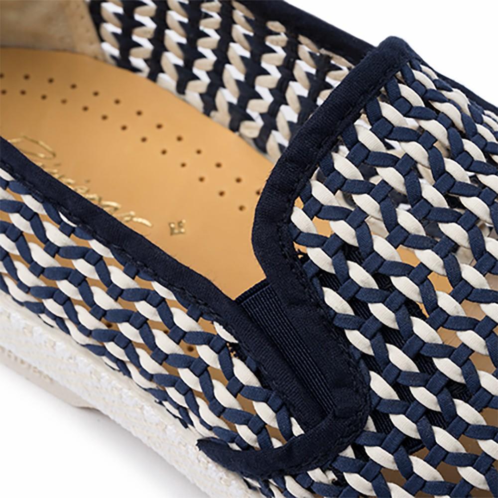 Rivieras Shoes Classic Woven Cotton Slip - On Loafer in Navy & White 3133 Mocassin handmade in Spain.